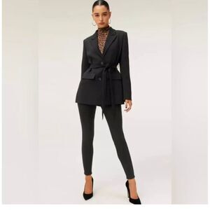 Good American Structured Blazer Trench Coat‎ Jacket Tie Waist Size 2 Black